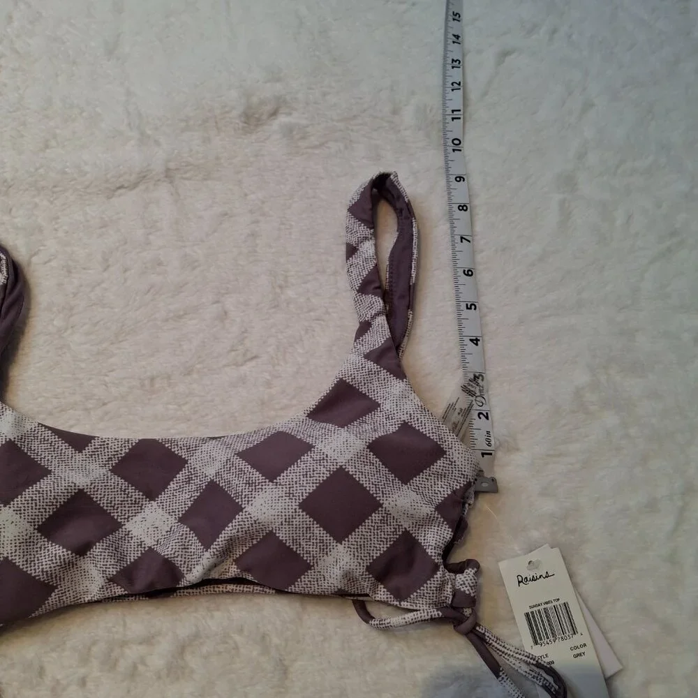 Raisins Bikini Top Bralette Swim Sz L Plaid Demi Cups Adjustable Preppy Boho NWT